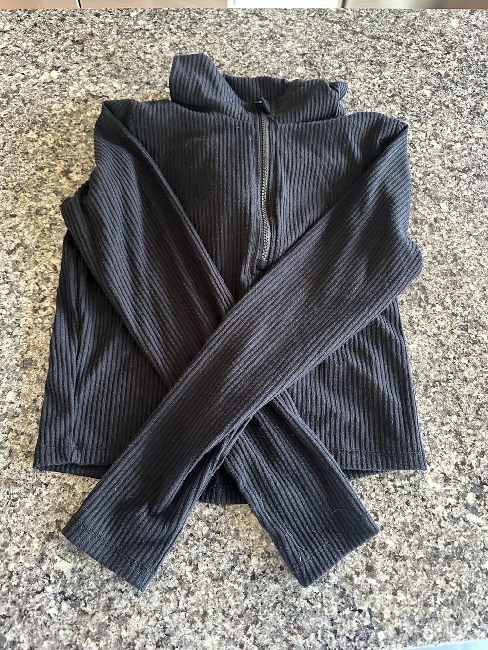 90 Degree By Reflex Black Ribbed Half-Zip Mock Neck Top